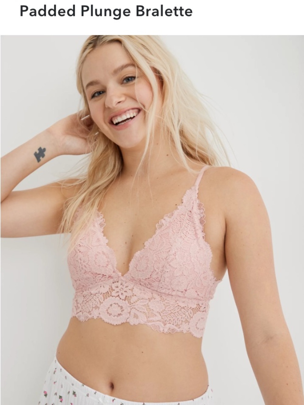 Aerie Bluegrass Lace Padded Plunge Bralette  S